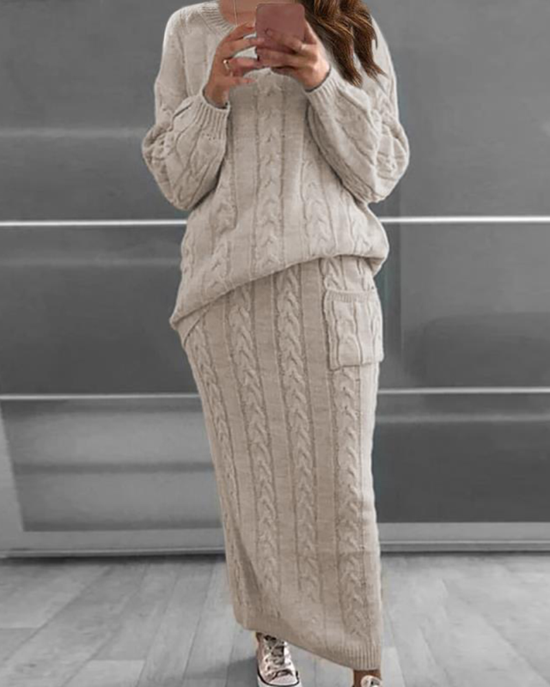 Retro Thick Stitch Casual Sweater Skirt Suit-ABOXUN
