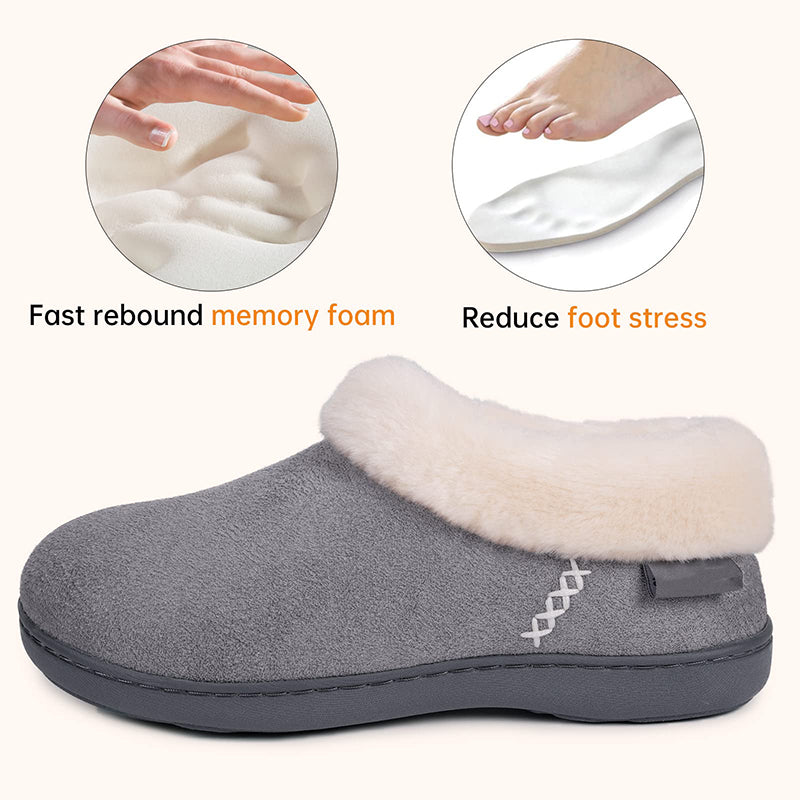 Women's Micro Suede Fuzzy Plush Lined Slippers with Cozy Memory Foam-ABOXUN