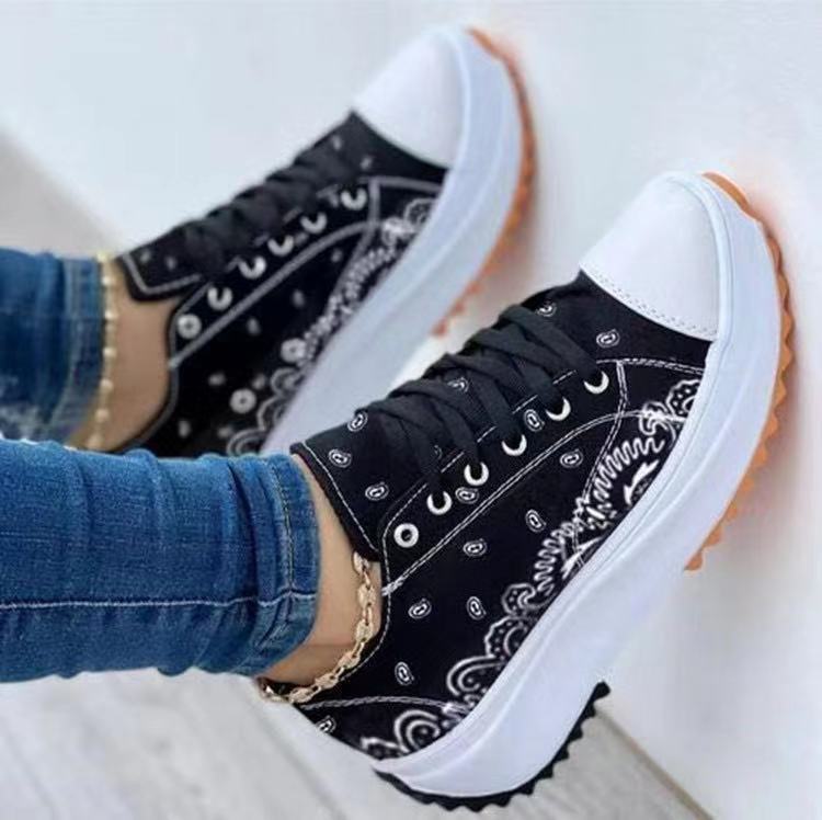 Women's Low-top Thick-soled Printed Canvas Shoes-ABOXUN