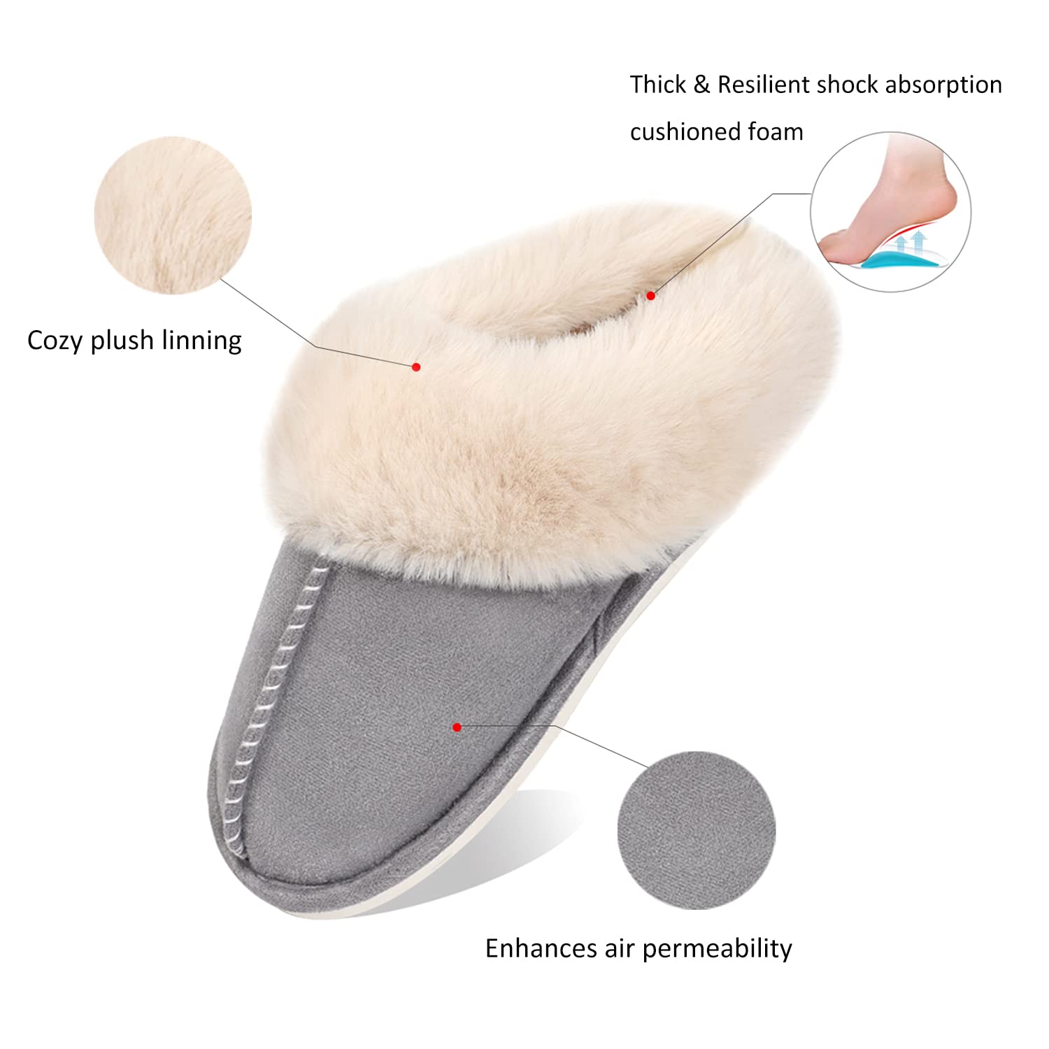 Ladies Fluffy Lined Warm Non Slip Slippers-ABOXUN