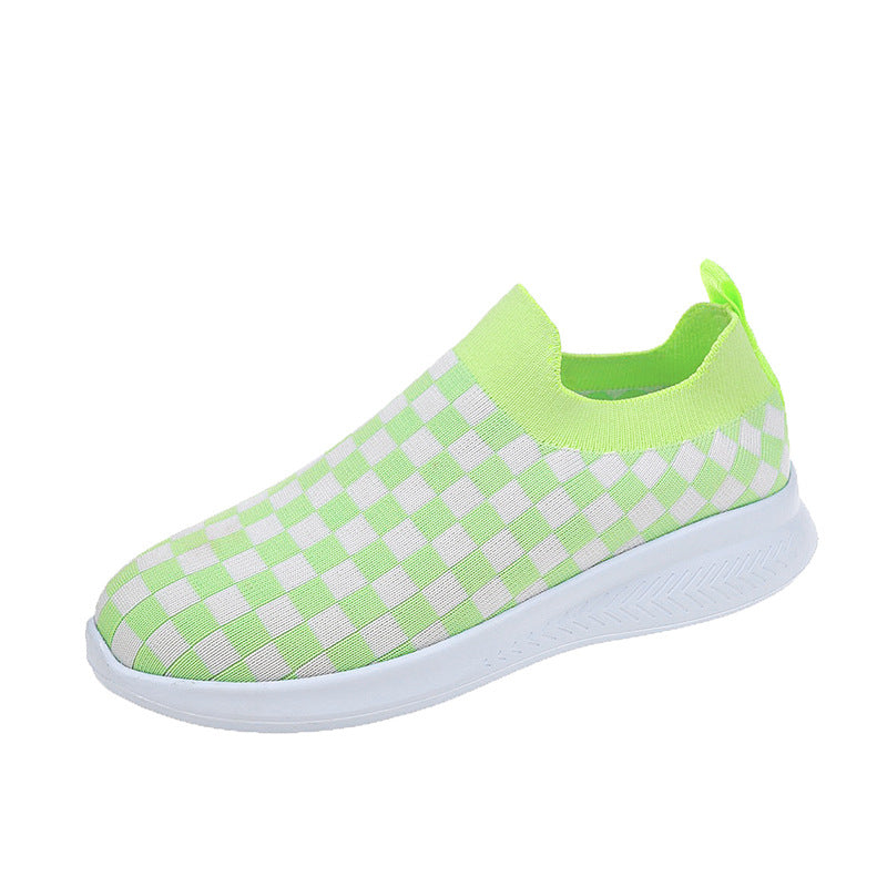 Ladies plaid low top knitted shoes-ABOXUN