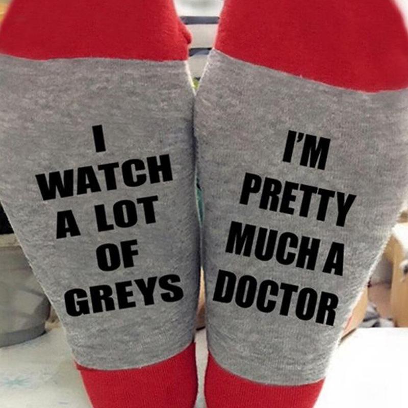 5 Pairs I Watch A Lot Of Greys I'M Pretty Much A Doctor Socks Letter Novelty Socks-ABOXUN