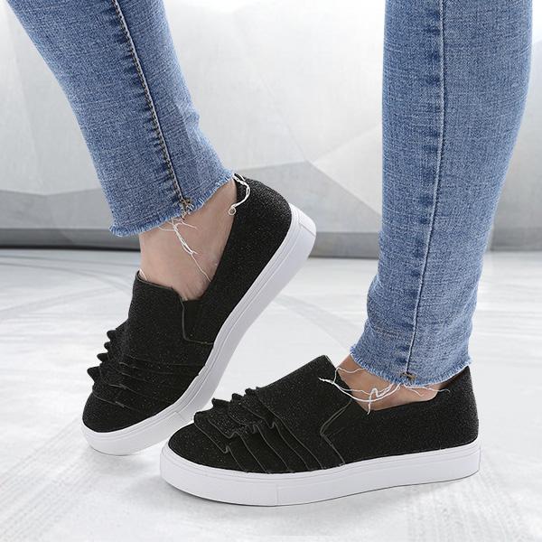 Fashion Ruffle Side Flat Shoes-ABOXUN