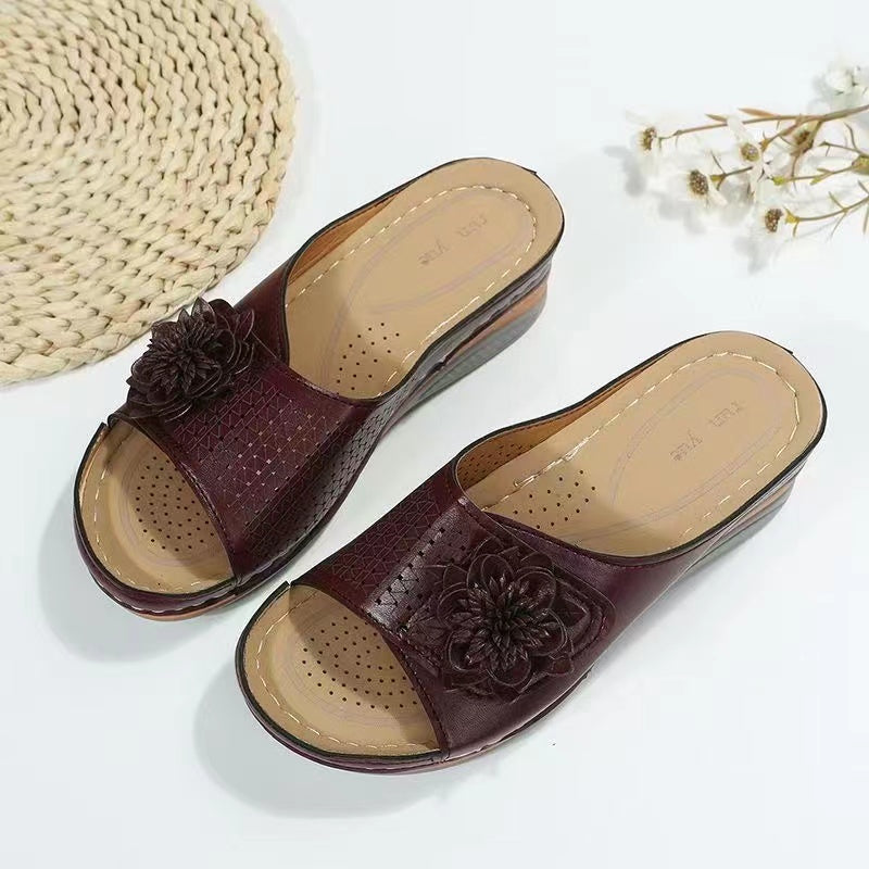 2022 Summer New Wedge Heel Fish Mouth Hollow Ladies Casual Slippers-ABOXUN