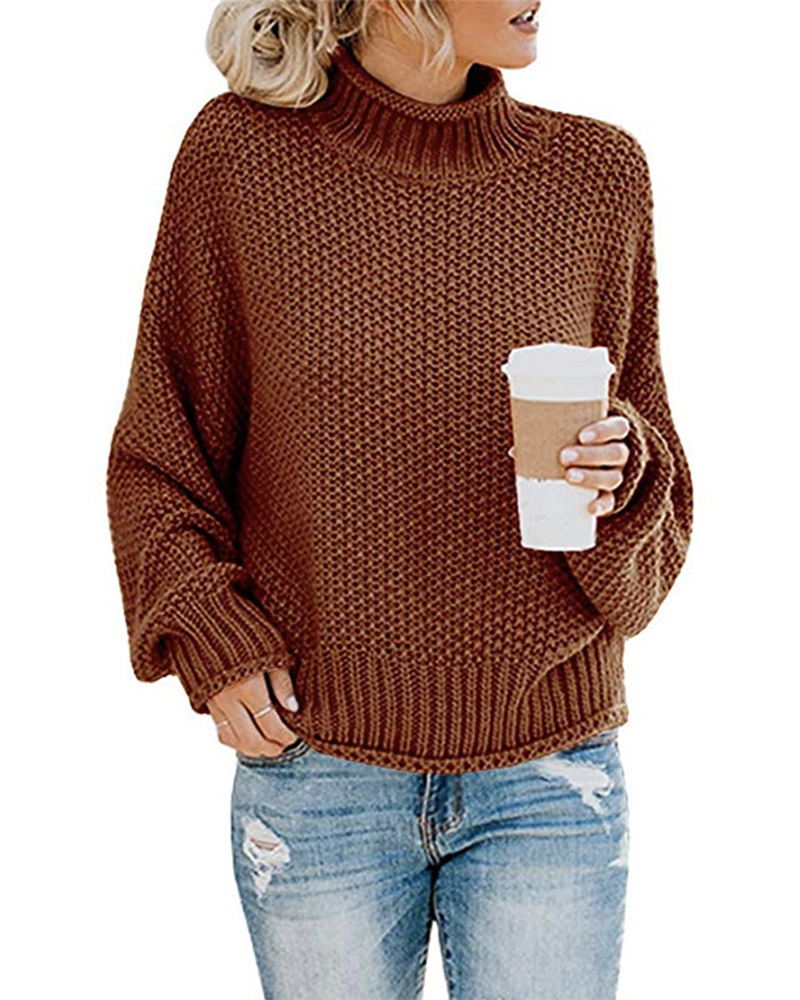 Thick Thread Pullover Turtleneck Sweater-ABOXUN