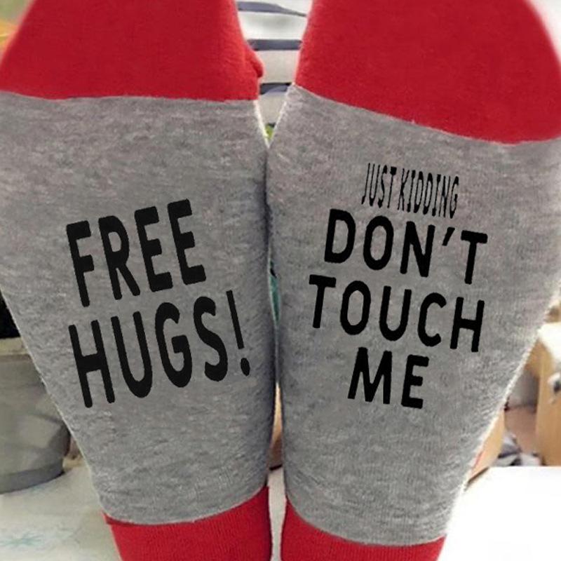 5 Pairs FREE HUGS! JUST KIDDING DON'T TOUCH ME Cotton Men's Socks Novelty Sock-ABOXUN