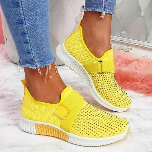 Women's Breathable Slip On Mesh Rhinestone Trainers Shoes-ABOXUN