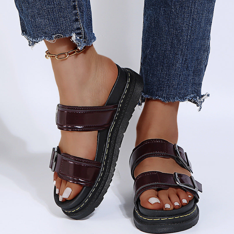 Platform Solid Buckle Ladies Sandals-ABOXUN