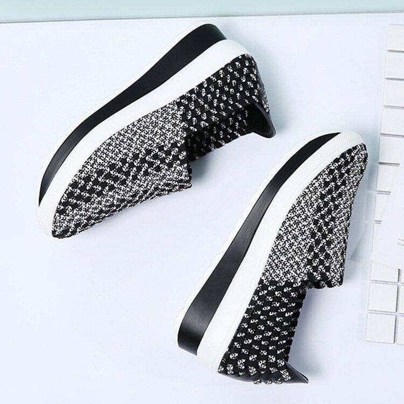 Women Comfy Casual Breathable Elastic Woven Detail Platform Rocker Sole Sneakers-ABOXUN