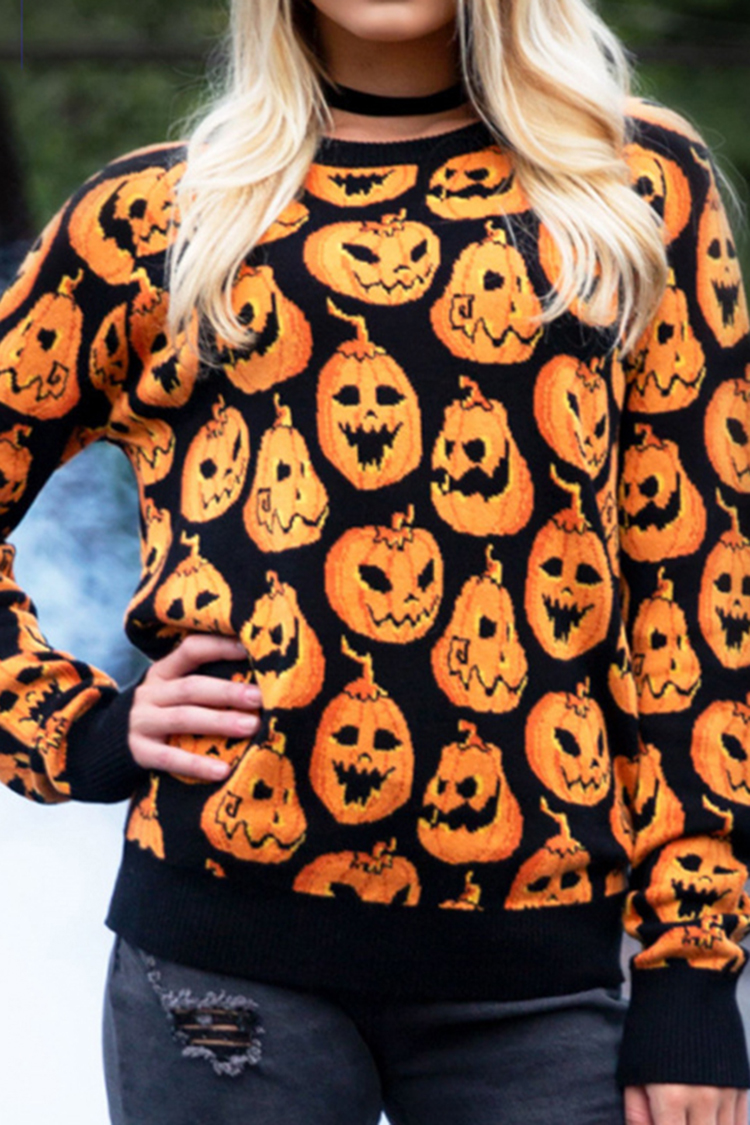 Halloween Crew Neck Loose Sweater-ABOXUN
