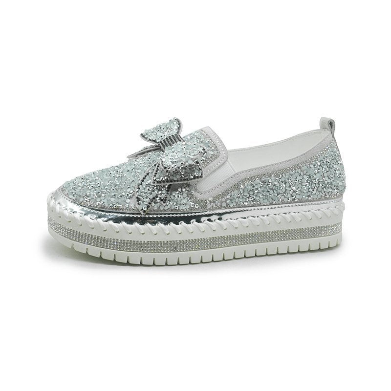 Shining Rhinestone Slip-on Thick Botton Casual Ladies Crystal Shoes-ABOXUN