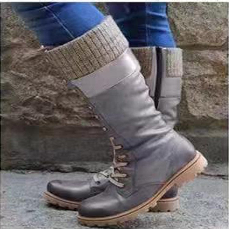 Grishay Women Winter Lace Up Knitted High Boots-ABOXUN