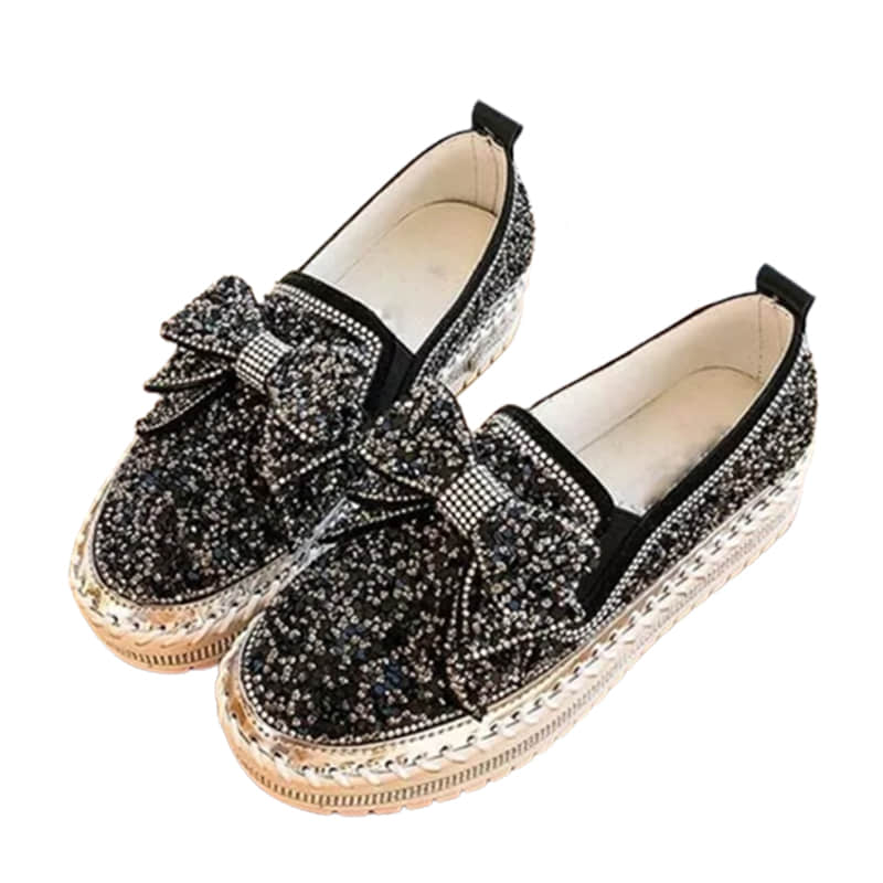 👡Women Shining Rhinestone Slip-on Loafers with Cute Bowknot-ABOXUN