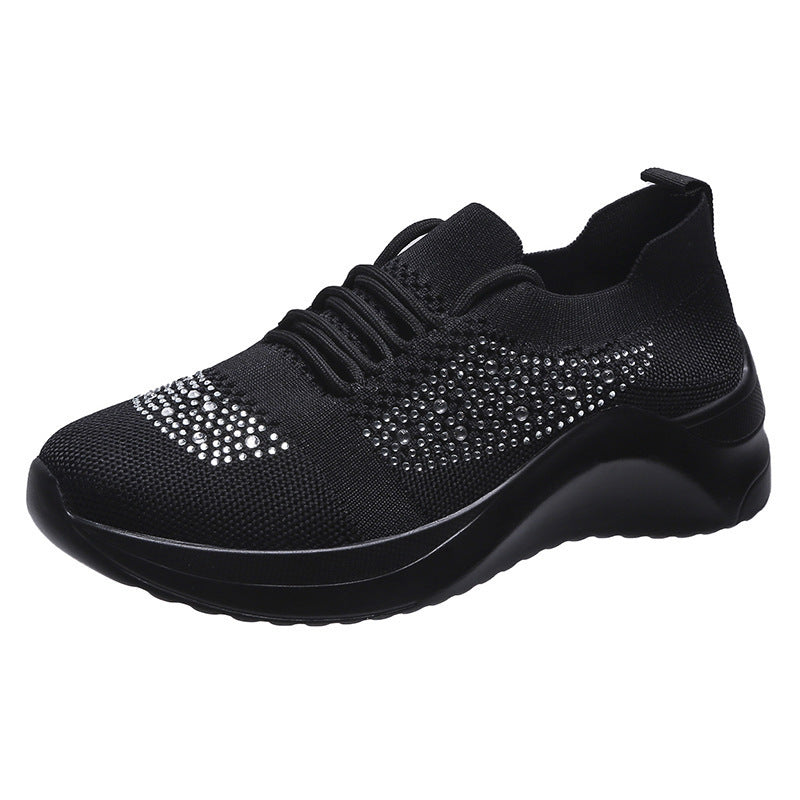 women's rhinestone lace-up sports shoes-ABOXUN