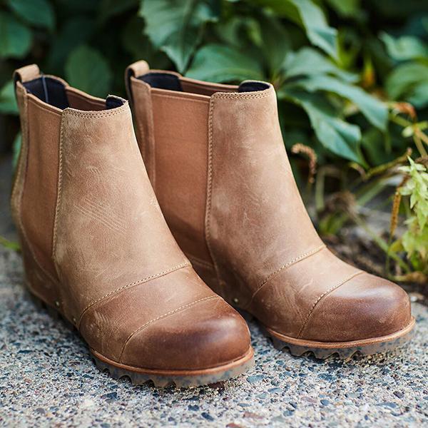 Women Slip On Wedge Boots-ABOXUN