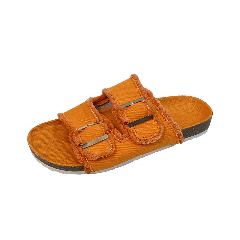 Ladies Denim Buckle Sandals-ABOXUN