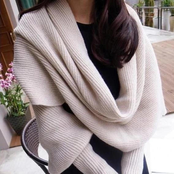 Trendy Knitted Sweater-Scarf With Sleeves-ABOXUN