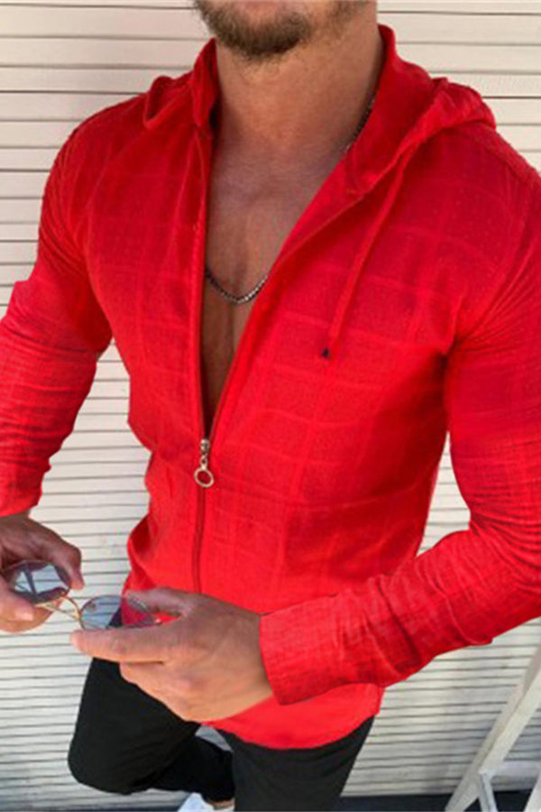 New casual slim long-sleeved hooded shirt-ABOXUN