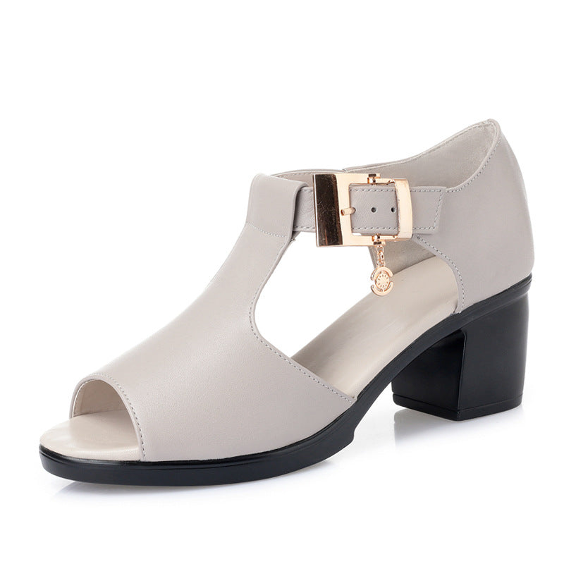 2022 Summer New Fish Mouth Fashion Casual Thick Heel Buckle Ladies Sandals-ABOXUN