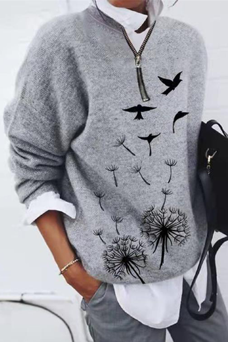 Brushed Animal Print Loose Long Sleeve Top-ABOXUN