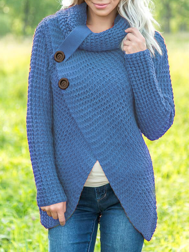 Casual Solid Color Irregular Long Sleeve Sweater-ABOXUN