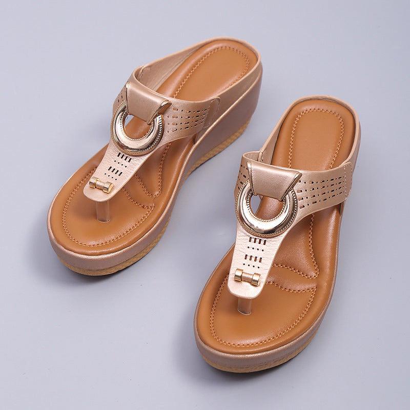 Ladies Flip Flop Wedge slippers-ABOXUN