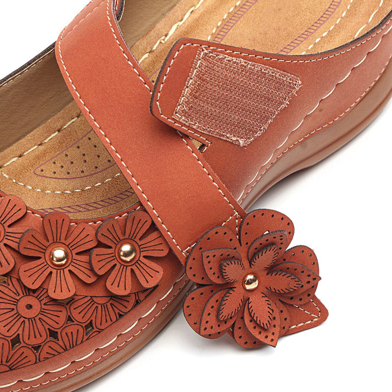 Summer multicolor retro comfortable flat round toe non-slip soft bottom casual women's sandals-ABOXUN