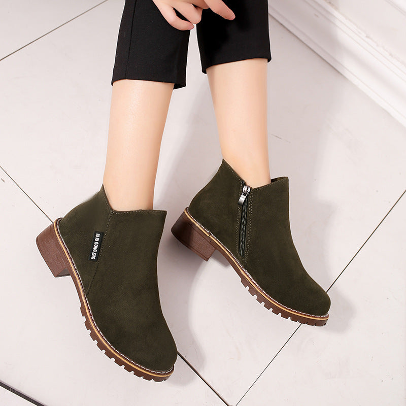 Women's Low Heel Low Side Zip Ankle Boots Martin Boots-ABOXUN