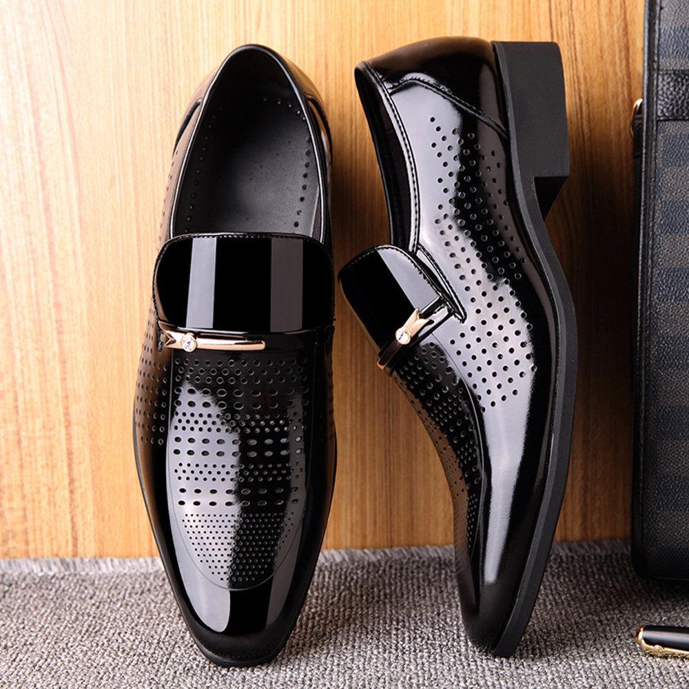 Men Microfiber Leather Hole Breathable Casual Formal Dress Shoes-ABOXUN
