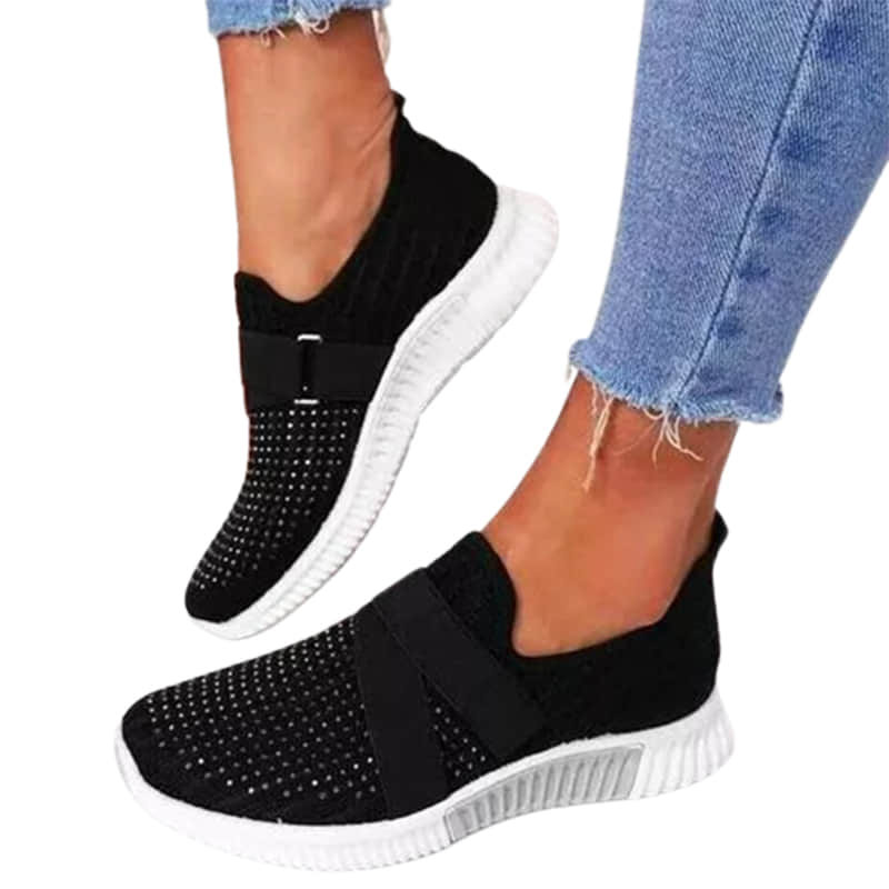 Women's Breathable Slip On Mesh Rhinestone Trainers Shoes-ABOXUN