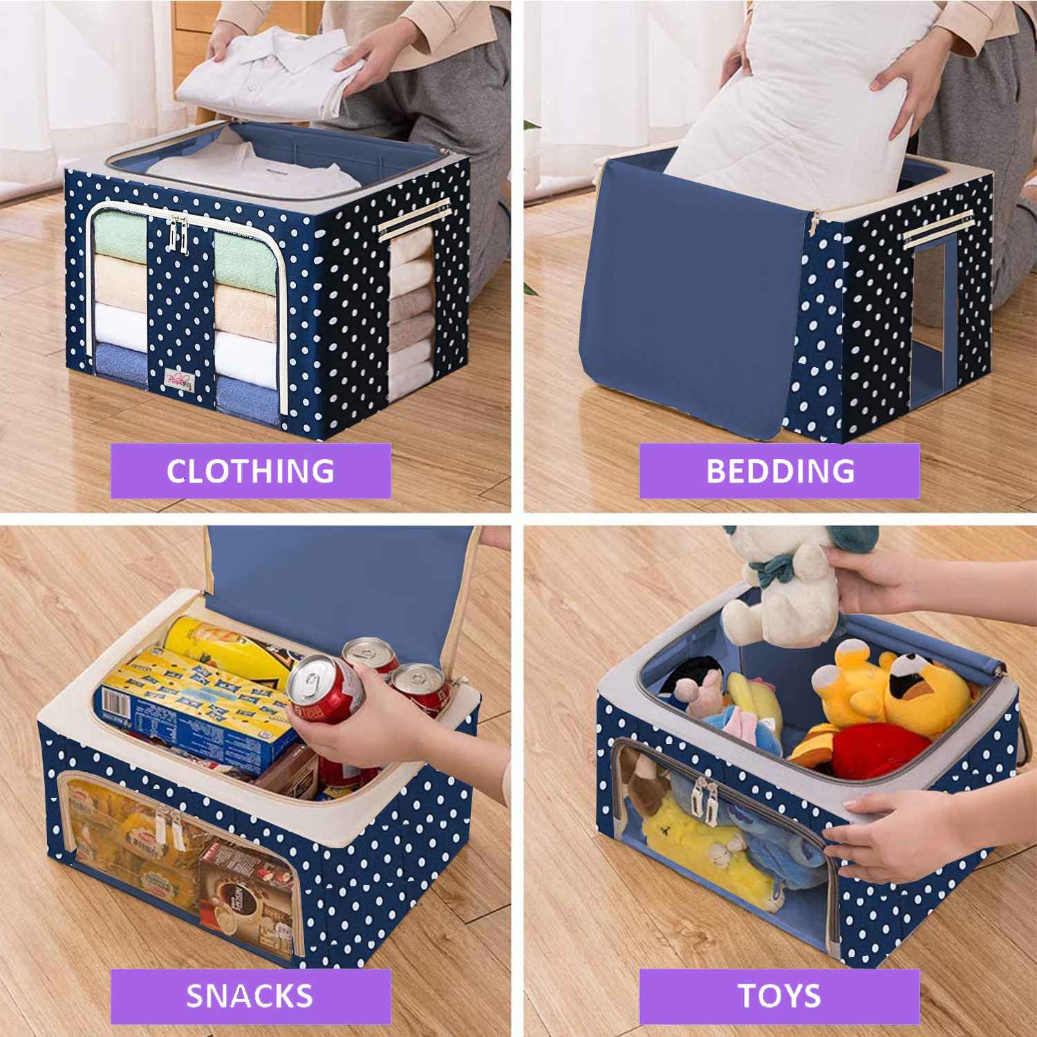 Sxtiyou® Oxford Fabric Collapsible Storage Boxes for Clothes/Quilts/Linen with Metal Supports-ABOXUN