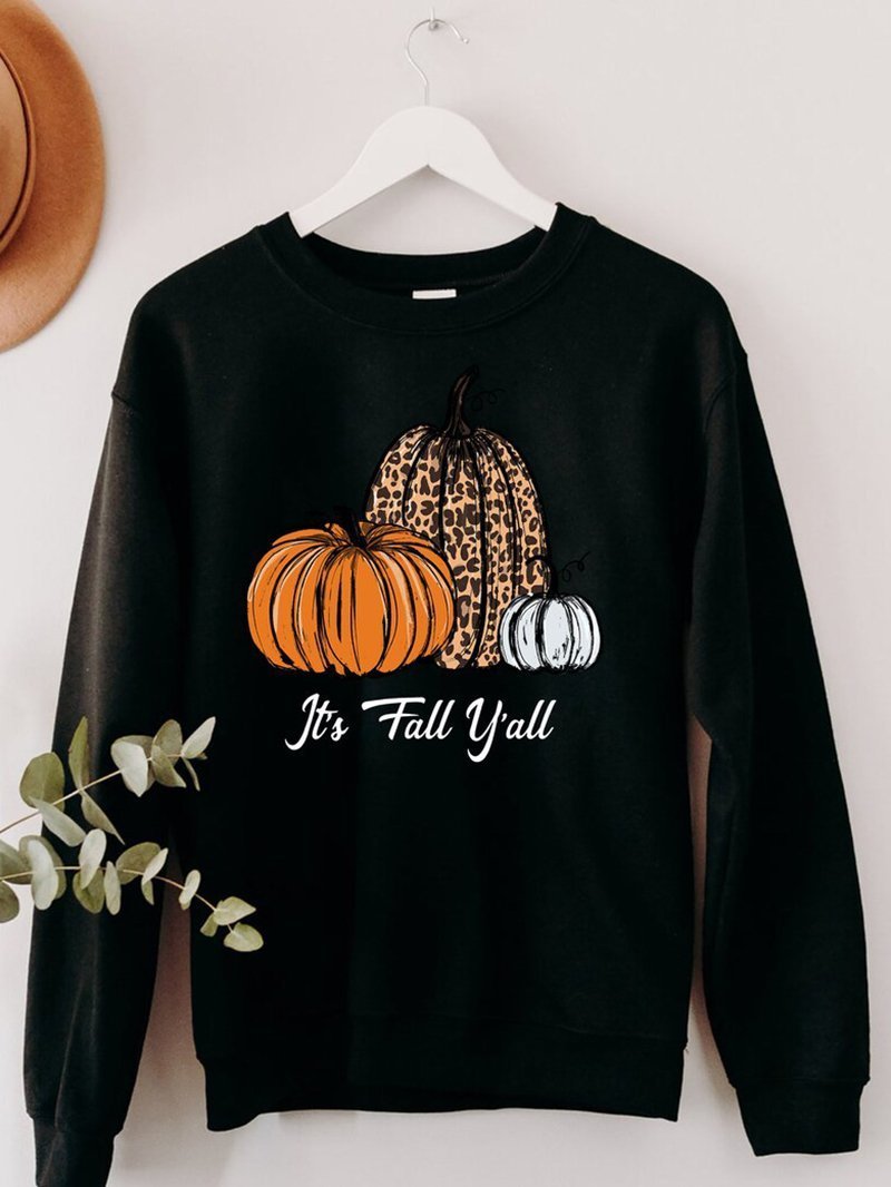 halloween Halloween fall yall leopard pumpkin print crew neck sweater women-ABOXUN