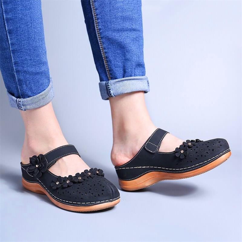 Summer multicolor retro comfortable flat round toe non-slip soft bottom casual women's sandals-ABOXUN