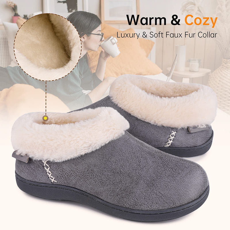 Women's Micro Suede Fuzzy Plush Lined Slippers with Cozy Memory Foam-ABOXUN
