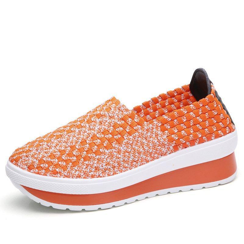 Women Comfy Casual Breathable Elastic Woven Detail Platform Rocker Sole Sneakers-ABOXUN