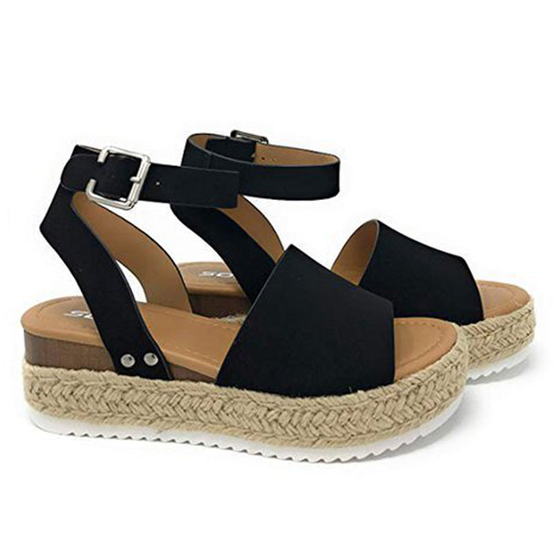 Women's Linen Wedge Platform Fish Mouth Sandals-ABOXUN