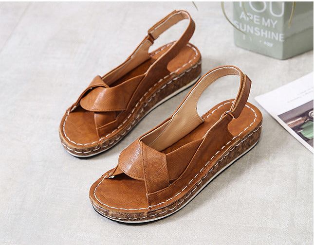2022 Summer Solid Color Flat Velcro Sandals-ABOXUN