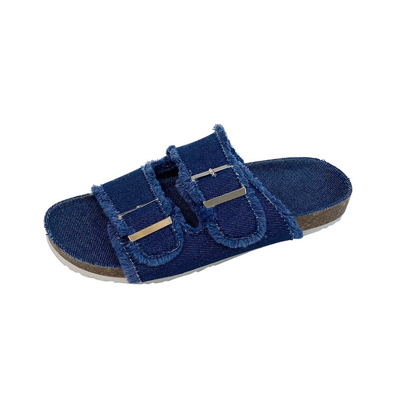 Ladies Denim Buckle Sandals-ABOXUN