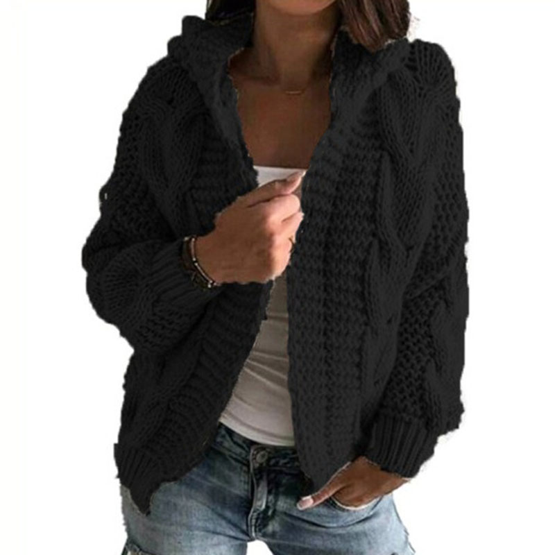Twist Thick Line Hooded Sweater Cardigan-ABOXUN