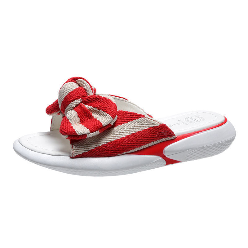 Women's Memory Foam Open Toe Slide Slippers With Cute Bowknot, Ladies' Slip On House Shoes Spa Slippers With Indoor Outdoor Anti-Skid Rubber Sole-ABOXUN