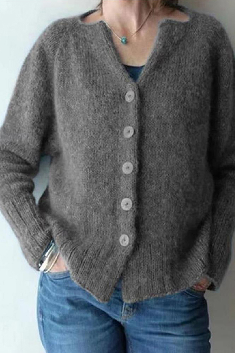 Vintage Solid V Neck Single Breasted Sweater Cardigan-ABOXUN
