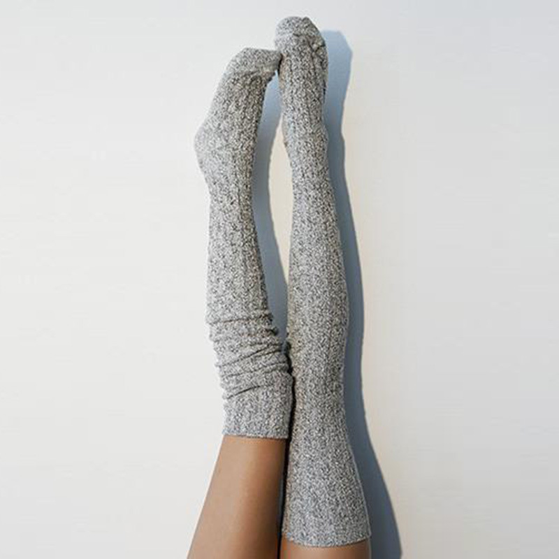 Solid Color Long Tube Knitted Over The Knee Socks-ABOXUN