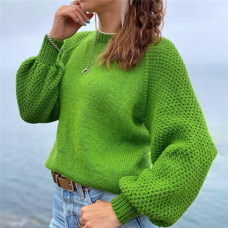 Retro Pullover Solid Color Versatile Sweater-ABOXUN