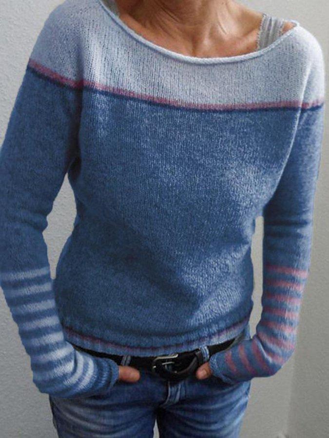 Striped Print Knitted Sweater-ABOXUN