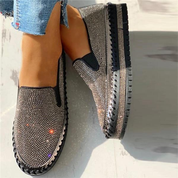 Women's Rhinestone Flatform Sneakers-ABOXUN