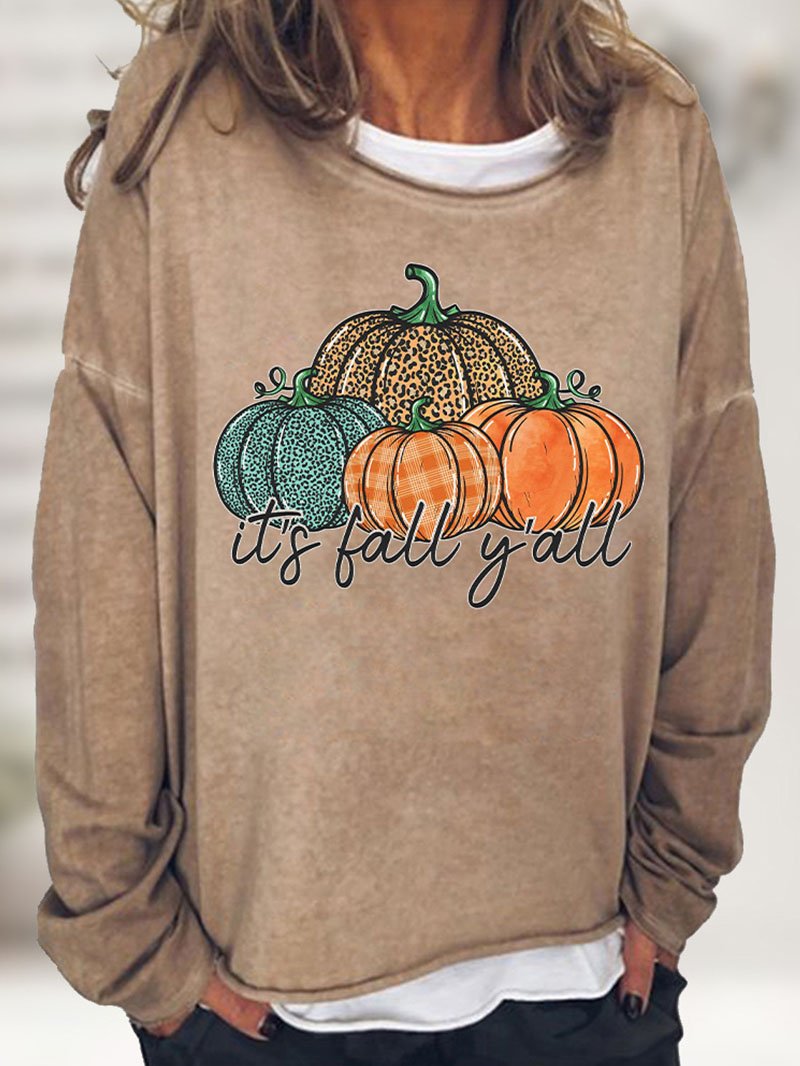 Halloween leopard pumpkin print casual loose sweater-ABOXUN