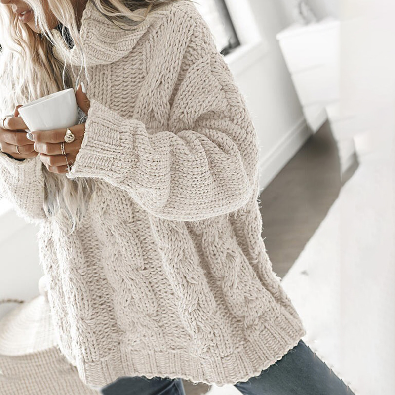 Casual Solid Long Sleeve Turtleneck Sweater-ABOXUN