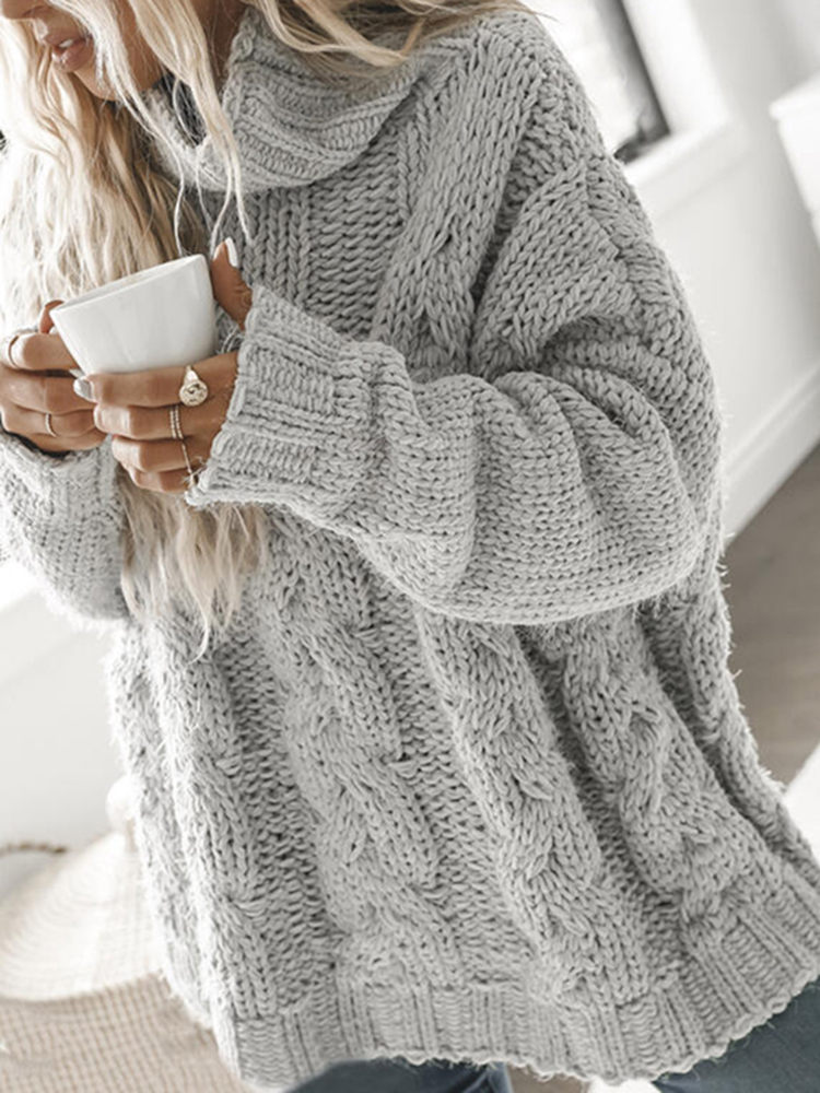 Casual Solid Long Sleeve Turtleneck Sweater-ABOXUN