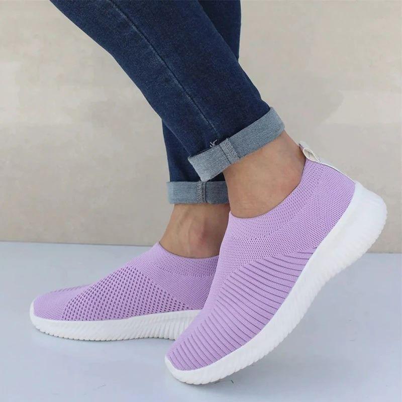 Women Sneaker Air Mesh Soft Shoes Casual Slip On Ladies Flat Shoes-ABOXUN
