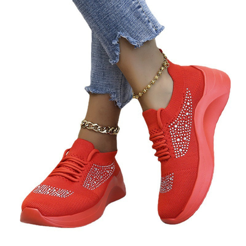 women's rhinestone lace-up sports shoes-ABOXUN